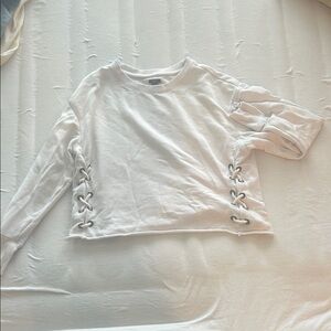 Aerie White Lace-Up Sweatshirt